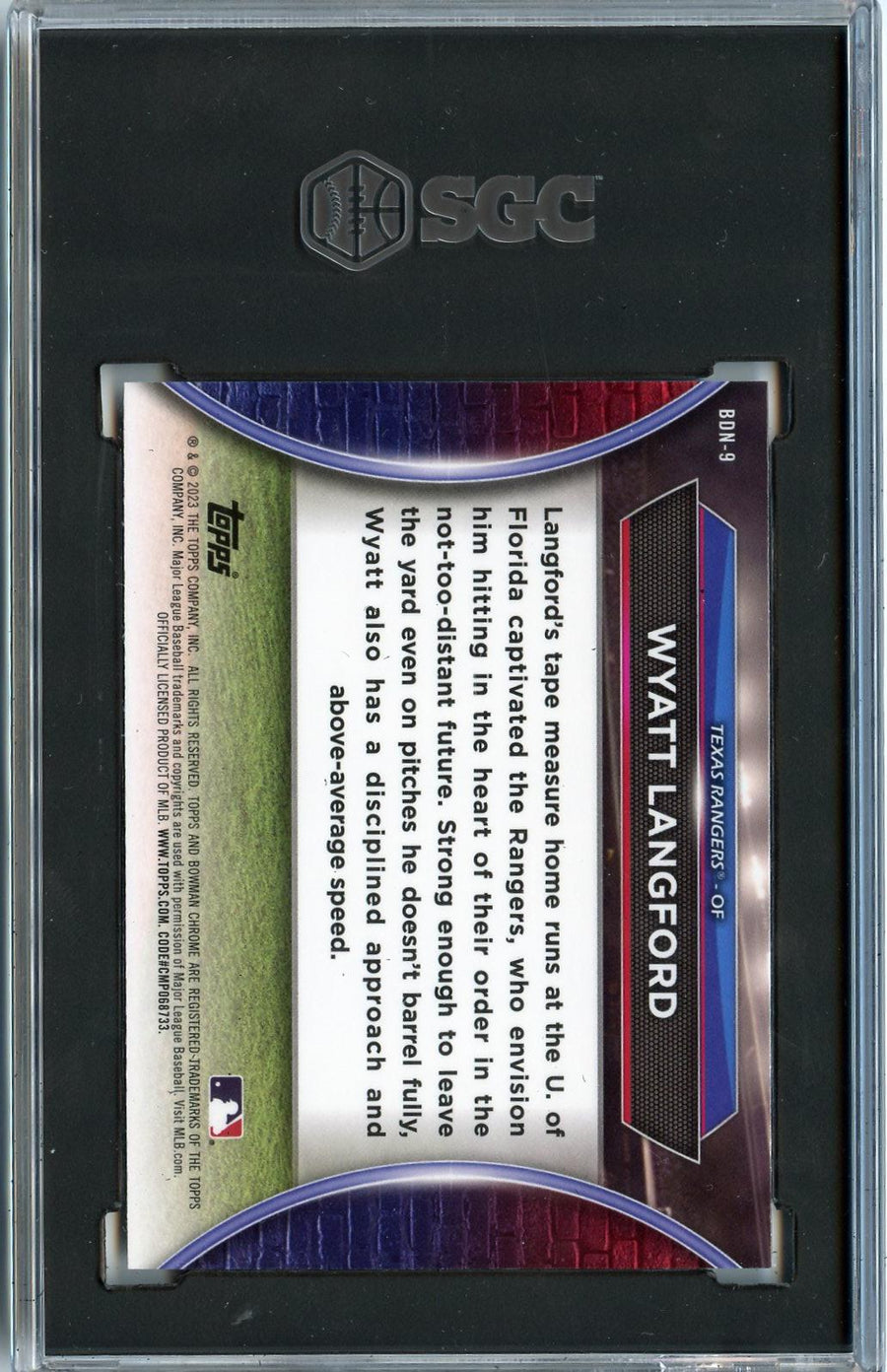 2023 Bowman Draft #BDN-9 Wyatt Langford Bowman Draft Night SGC 9.5 — Back