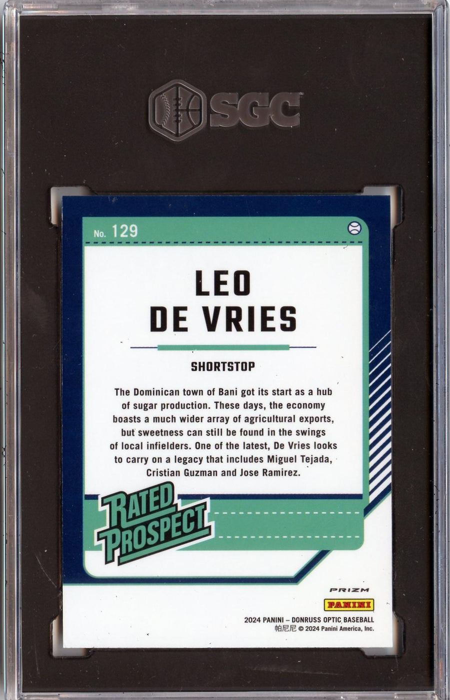 2024 Donruss #129 Leo De Vries Optic Holo Prizms SGC 9.5 — Back