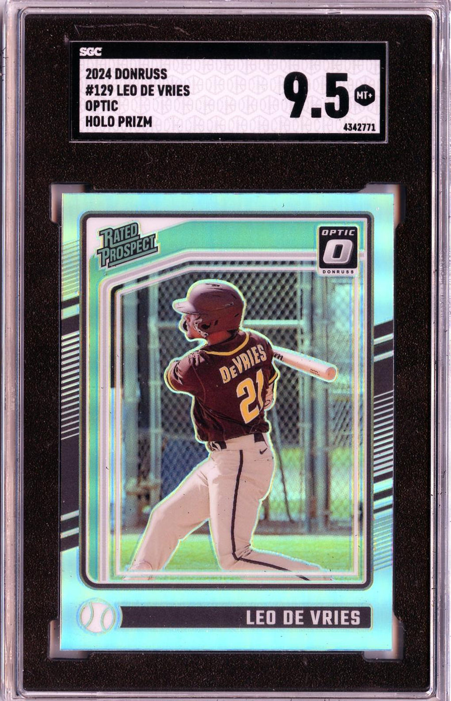 2024 Donruss #129 Leo De Vries Optic Holo Prizms SGC 9.5 — Front