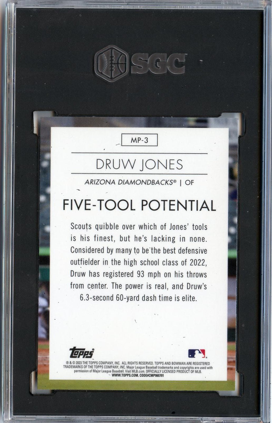 2023 Bowman #MP-3 Druw Jones Modern Prospects SGC 9.5 — Back