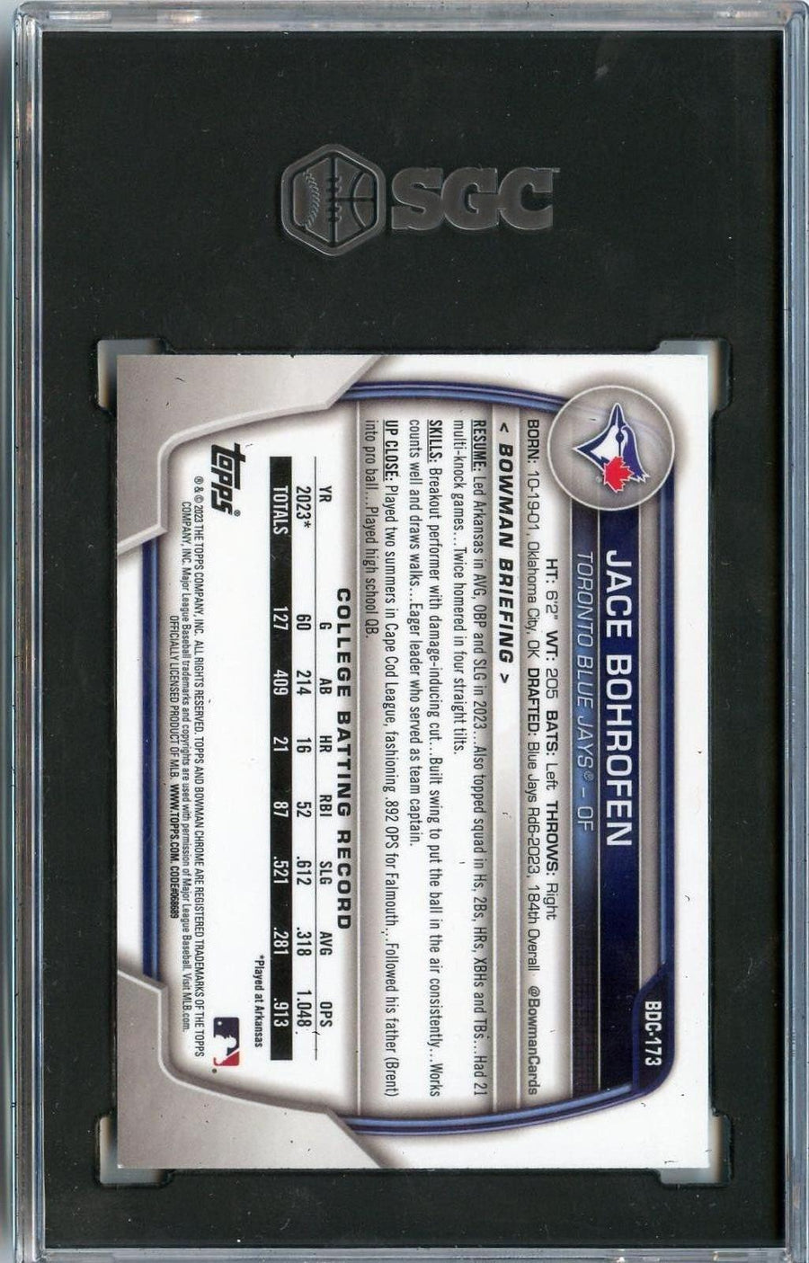 2023 #BDC-173 Jace Bohrofen Chrome Aqua Lunar Crater Refractor SGC 9.5 — Back