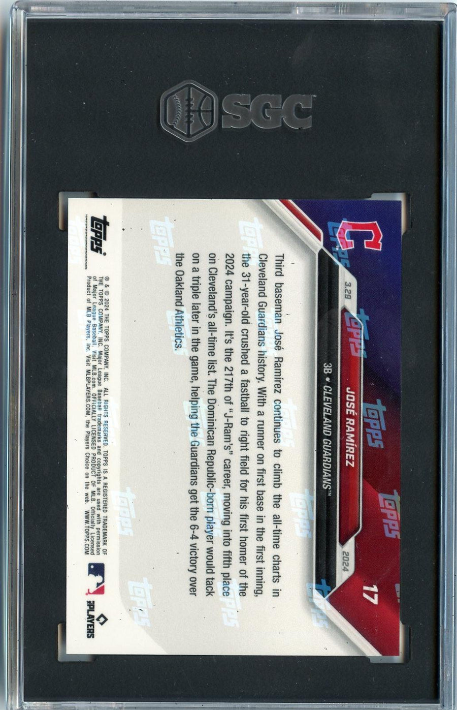 2024 Topps Now #17 Jose Ramirez SGC 9.5 — Back