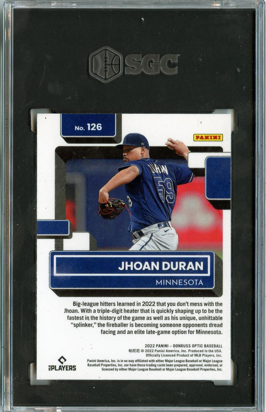 2022 Donruss Optic #126 Jhoan Duran SGC 9 — Back