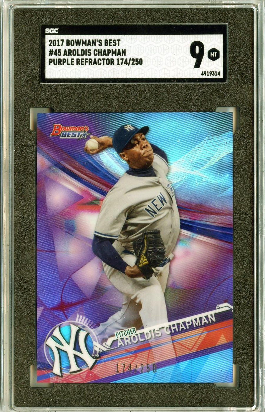 2017 Bowman's Best #45 Aroldis Chapman Purple Refractor SGC 9 — Front