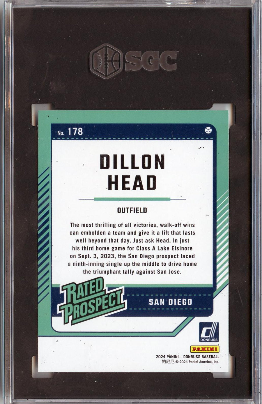 2024 Donruss #178 Dillon Head SGC 9 — Back