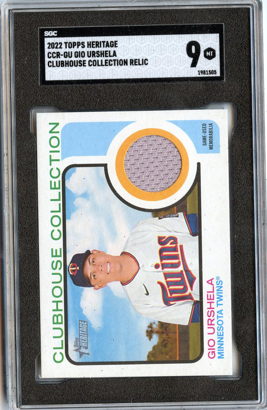 2022 Topps Heritage #CCR-GU Gio Urshela Clubhouse Collection Relics High Number SGC 9 — Front