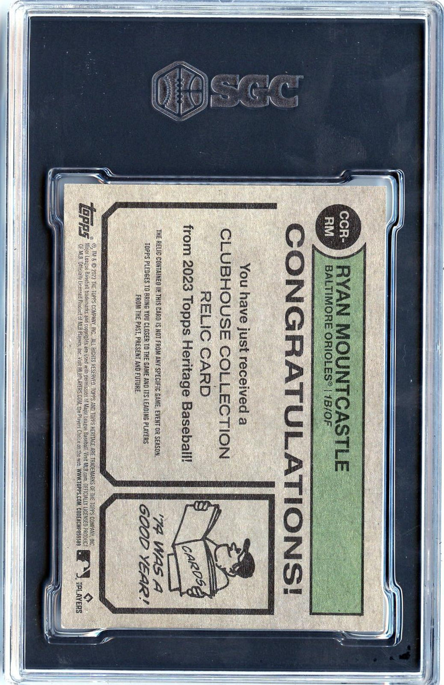 2023 #CCR-RM Ryan Mountcastle Clubhouse Collection Relics Gold SGC 9.5 — Back