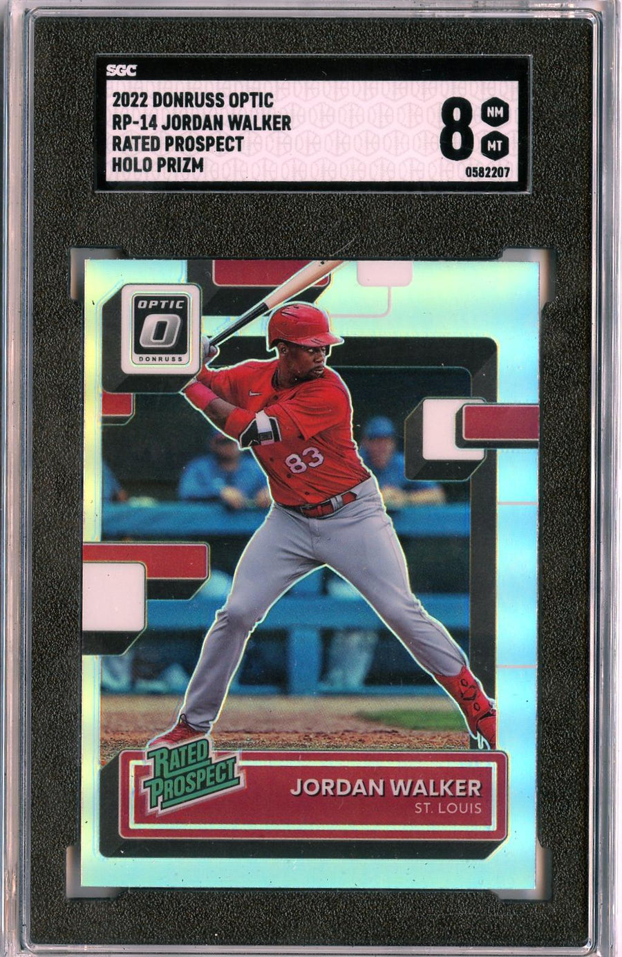 2022 Donruss Optic #RP-14 Jordan Walker Rated Prospects Holo Prizm SGC 8 — Front