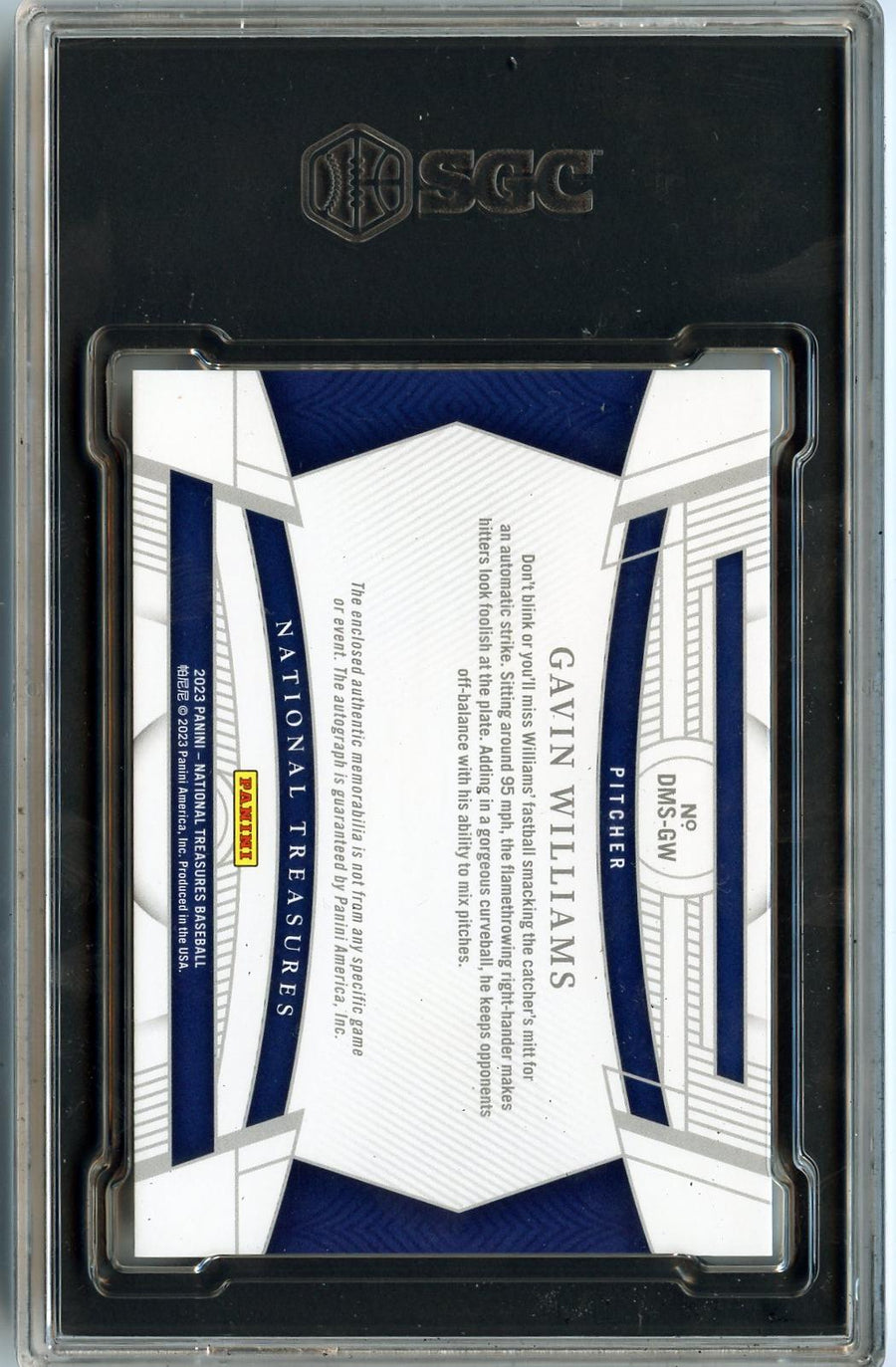 2023 Panini #DMS-GW Gavin Williams Material Signatures Die Cuts SGC 8.5 — Back