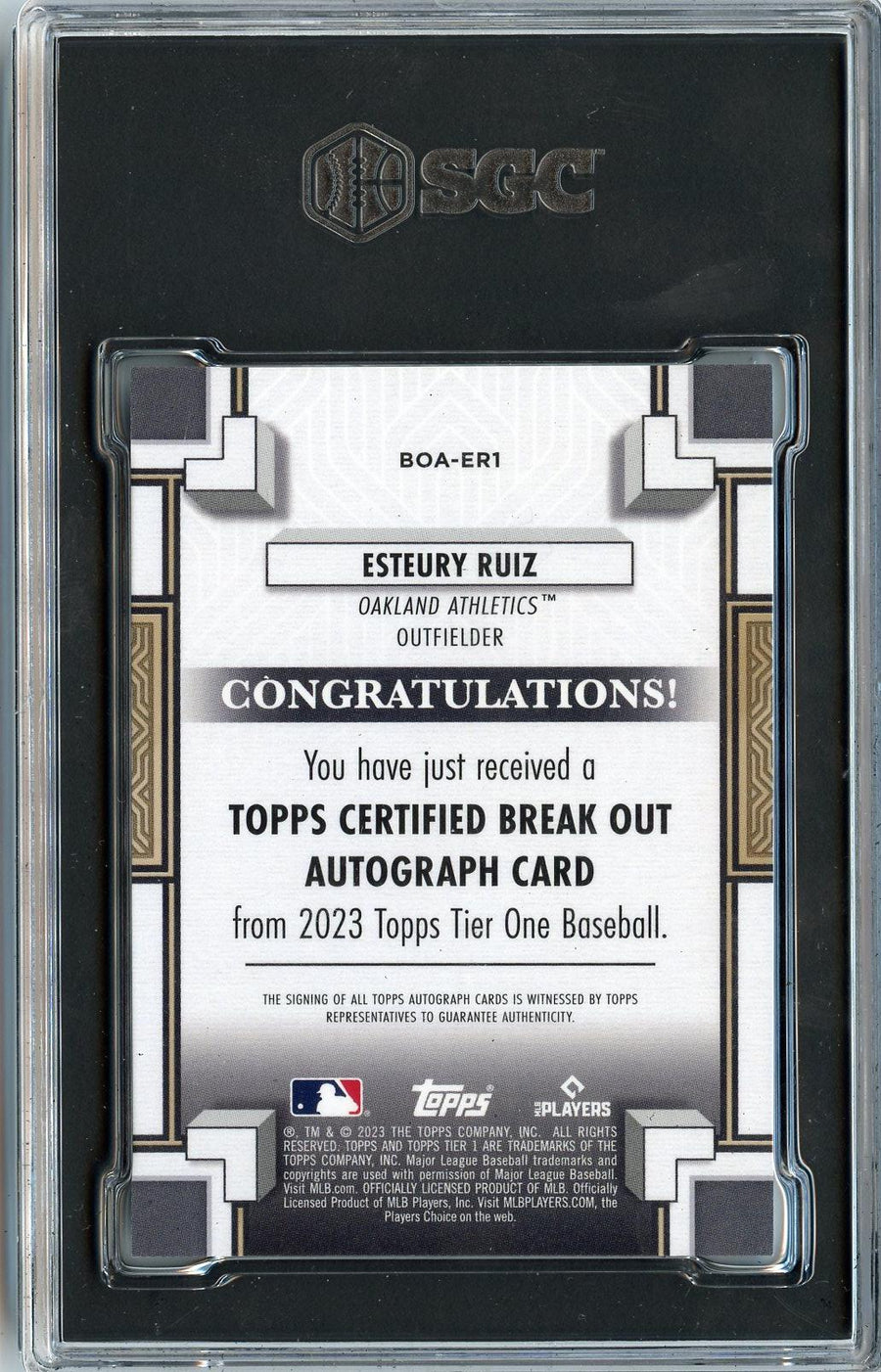 2023 Topps Tier One #BOA-ER1 Esteury Ruiz Break Out Autographs SGC 9.5 — Back
