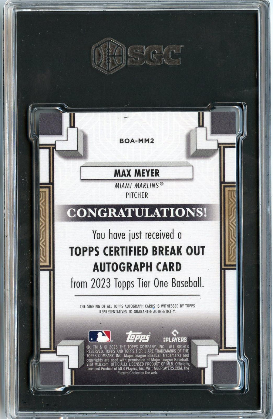 2023 Topps Tier One #BOA-MM2 Max Meyer Break Out Autographs SGC 9 — Back