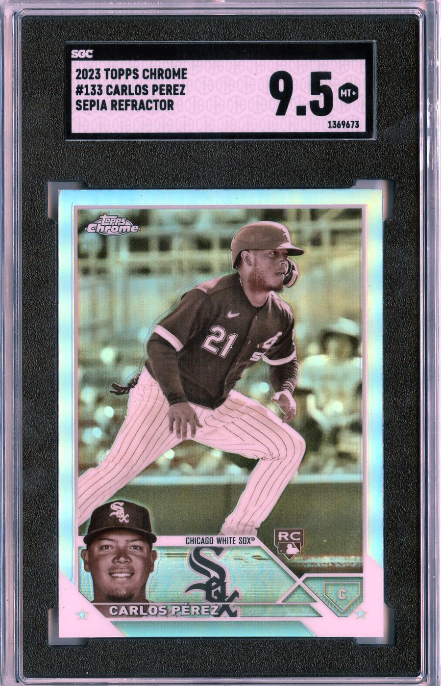 2023 Topps Chrome #133 Carlos P������������������rez Sepia Refractors RC SGC 9.5 — Front