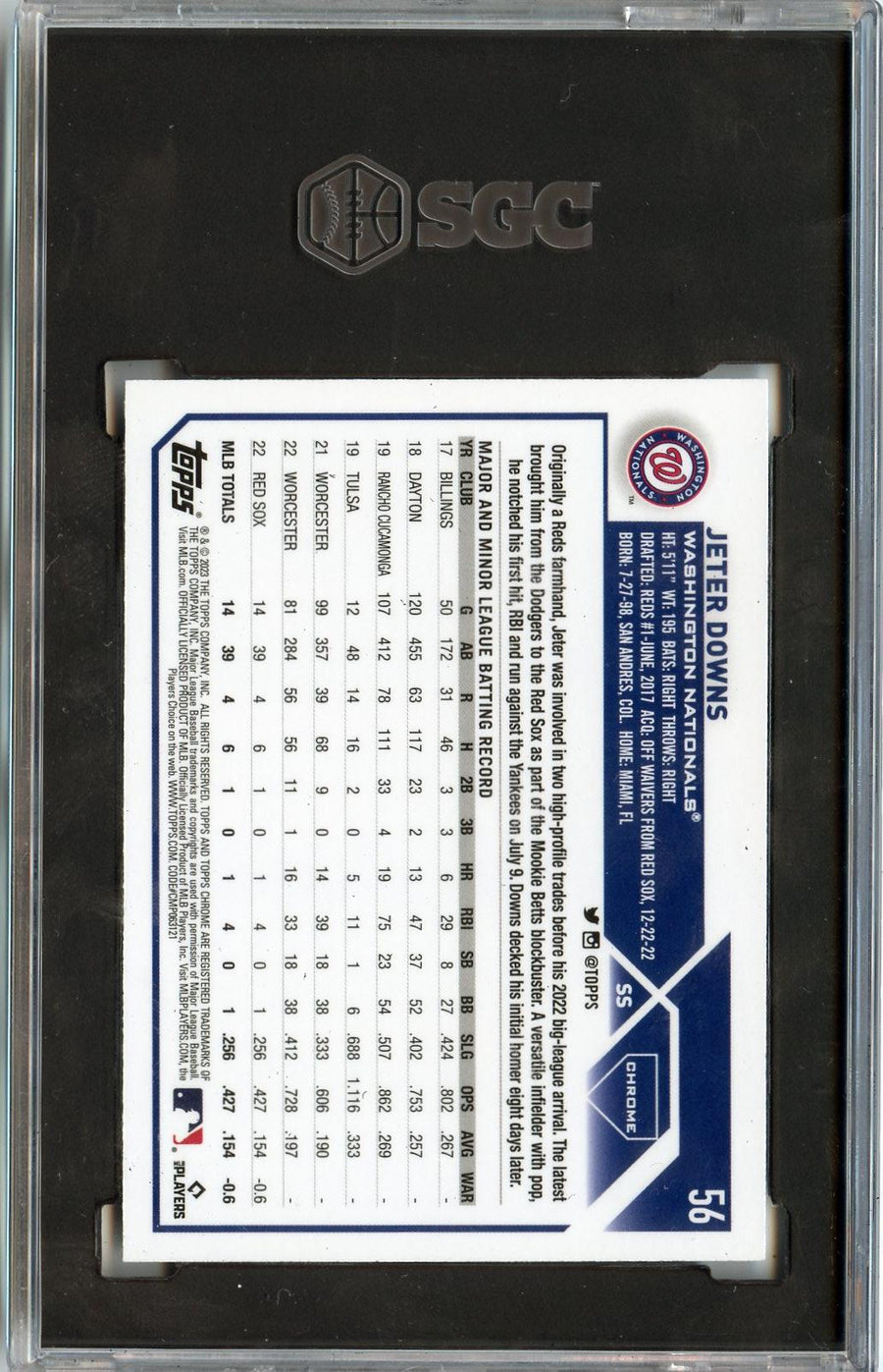 2023 Topps Chrome #56 Jeter Downs Prism Refractors RC SGC 9 — Back