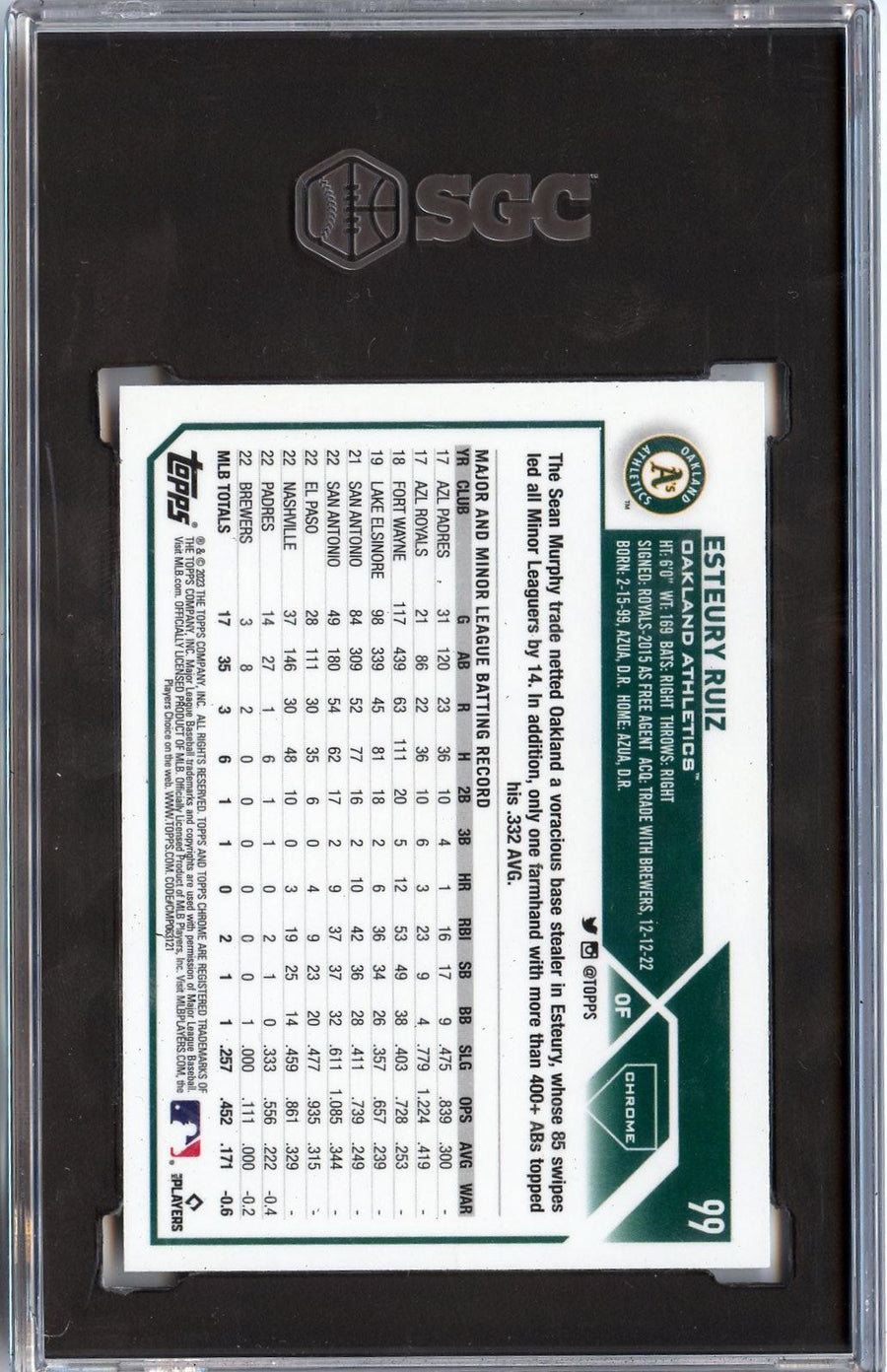 2023 Topps Chrome #99 Esteury Ruiz RC SGC 9.5 — Back