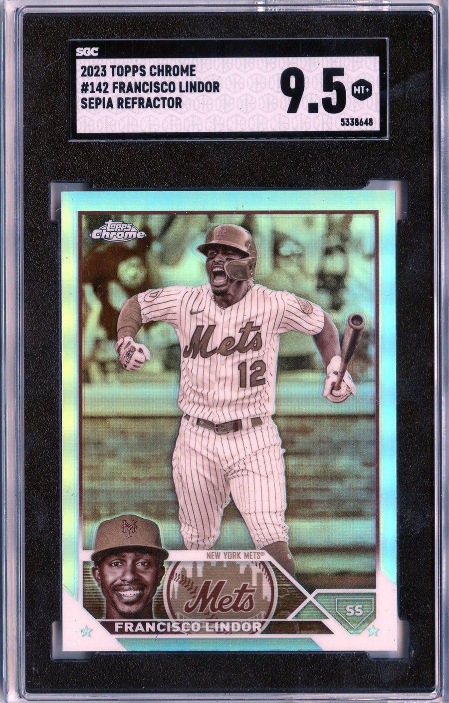 2023 Topps Chrome #142 Francisco Lindor Sepia Refractors SGC 9.5 — Front
