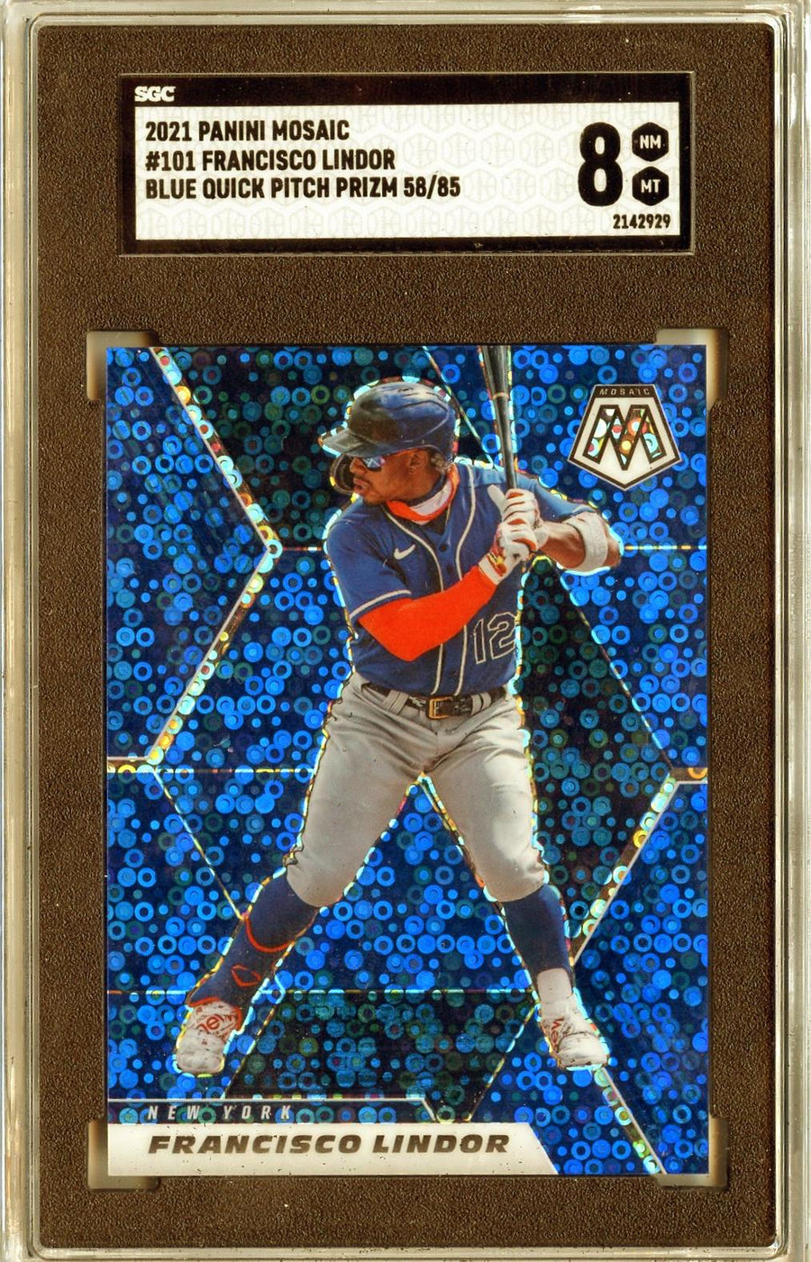 2021 Panini Mosaic #101 Francisco Lindor Blue Quick Pitch Prizm SGC 8 — Front