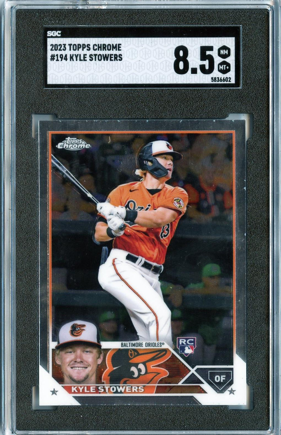2023 Topps Chrome #194 Kyle Stowers RC SGC 8.5 — Front