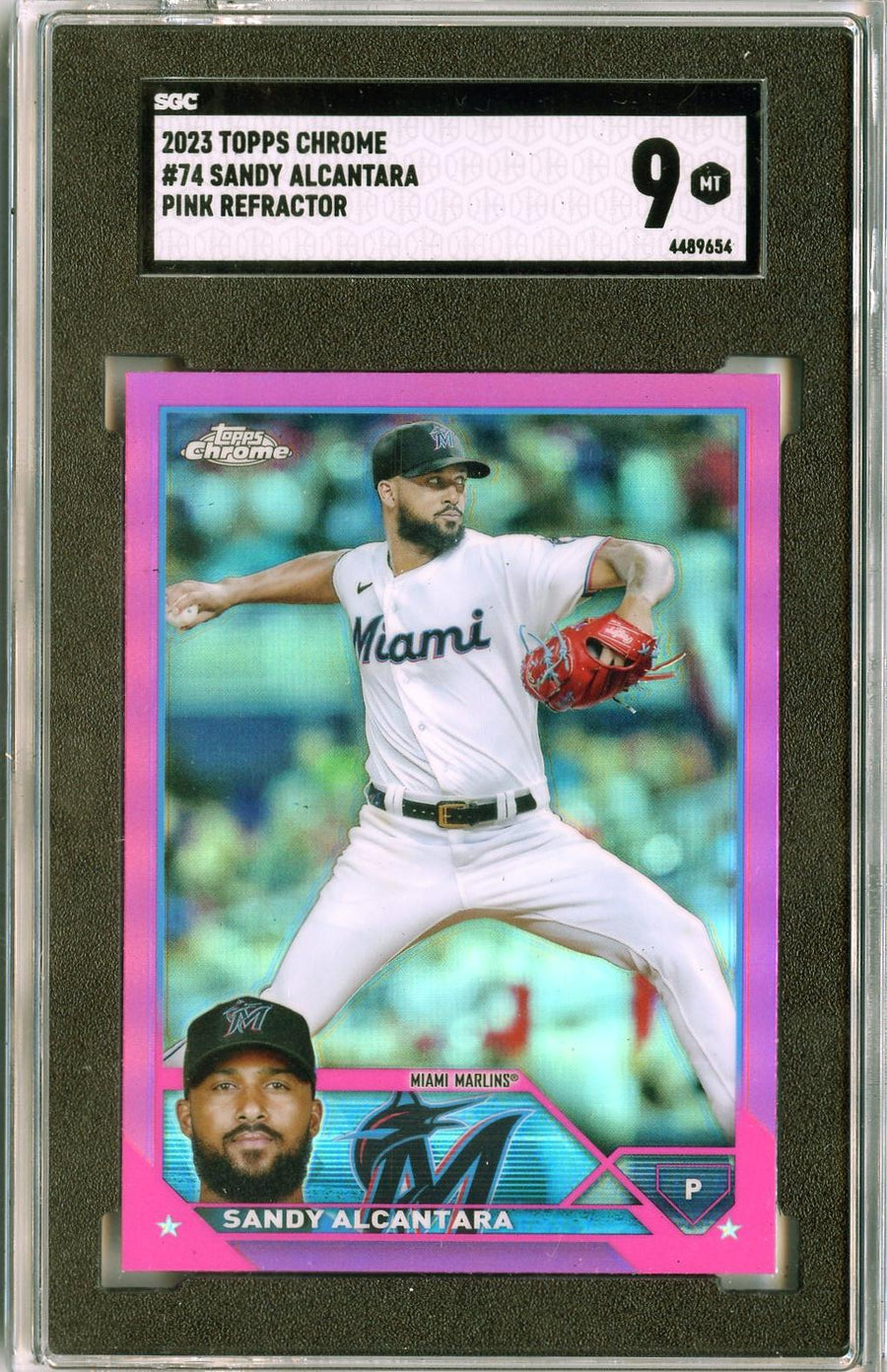 2023 Topps Chrome #74 Sandy Alcantara Pink Refractors SGC 9 — Front
