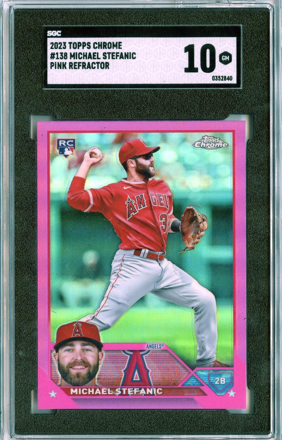 2023 Topps Chrome #138 Michael Stefanic Pink Refractors RC SGC 10 — Front