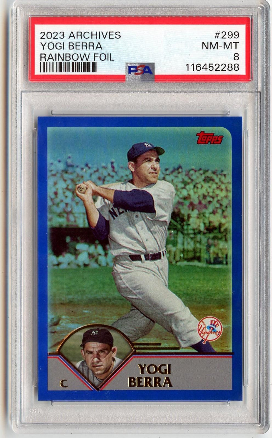 2023 Topps Archives #299 Yogi Berra Rainbow Foil PSA 8 — Front