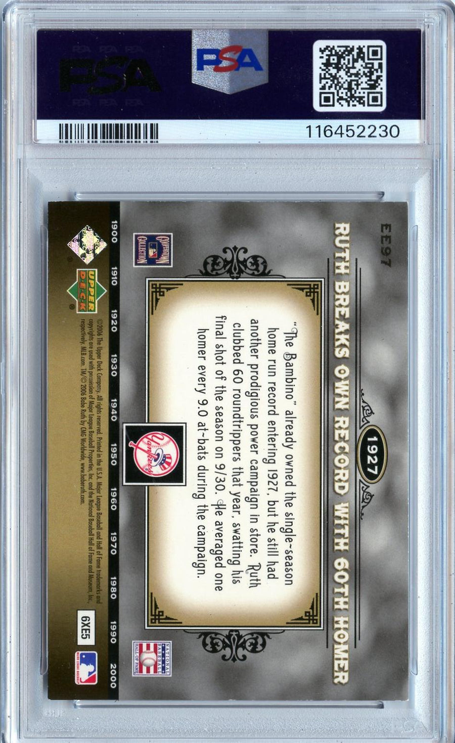 2006 Upper Deck Epic #EE97 Babe Ruth Events PSA 8 — Back