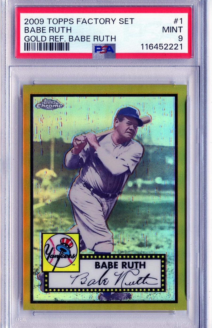 2009 Topps #1 Babe Ruth Factory Set Bonus: Babe Ruth Gold Refractors PSA 9 — Front