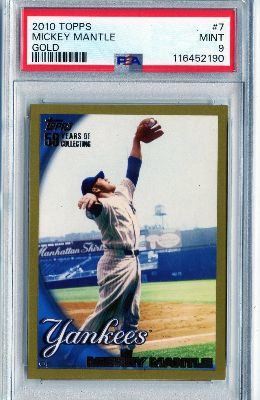 2010 Topps #7 Mickey Mantle Gold PSA 9 — Front