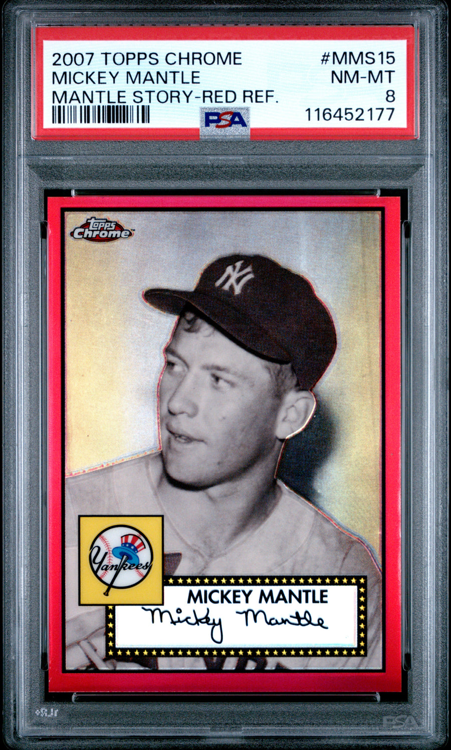 2007 Topps Chrome Mickey Mantle Story Red Refractors #MMS15 PSA 8 — Front