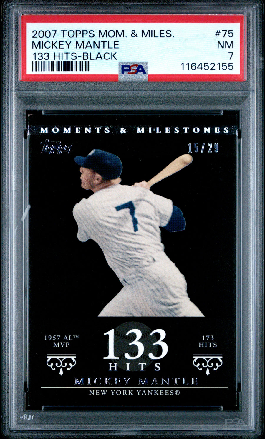 2007 Topps Moments & Milestones #75 Mickey Mantle 133 Hits-Black PSA 7 — Front