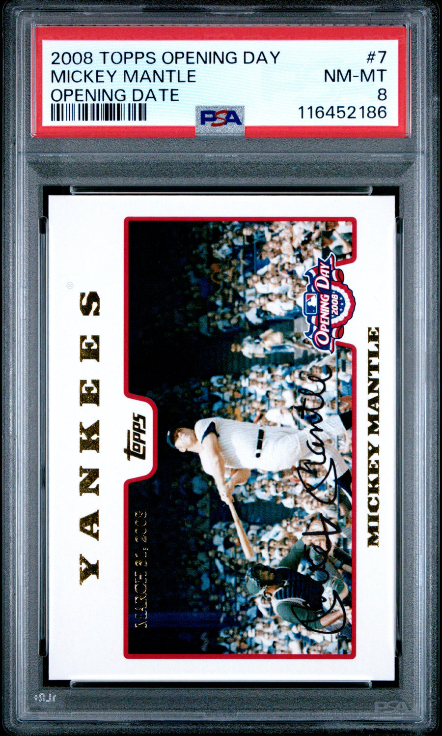 2008 Topps Opening Day #7 Mickey Mantle Opening Date PSA 8 — Front