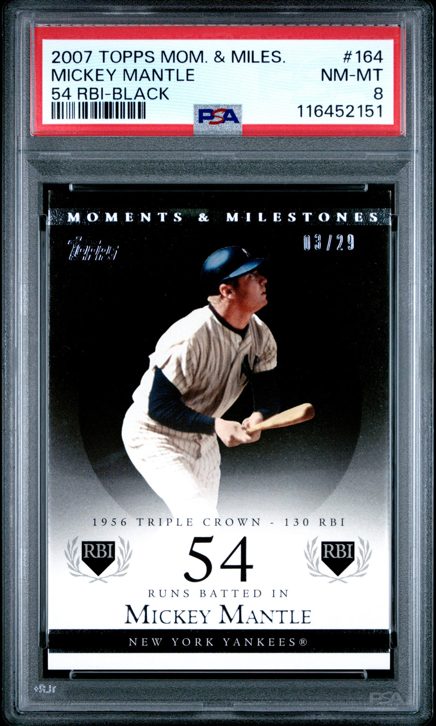 2007 Topps Moments & Milestones #164 Mickey Mantle 54 RBI-Black PSA 8 — Front