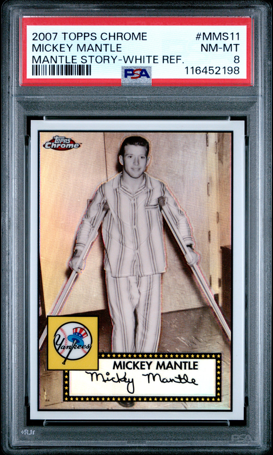 2007 Topps Chrome Mantle Story #MMS11 Mickey Mantle White Refractor PSA 8 — Front