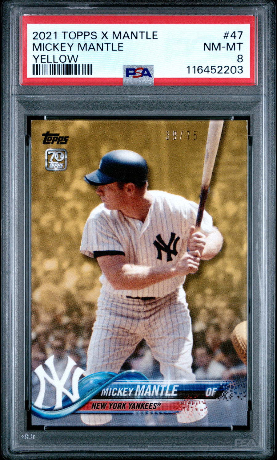 2021 Topps X Mickey Mantle Collection #47 Mickey Mantle Yellow PSA 8 — Front