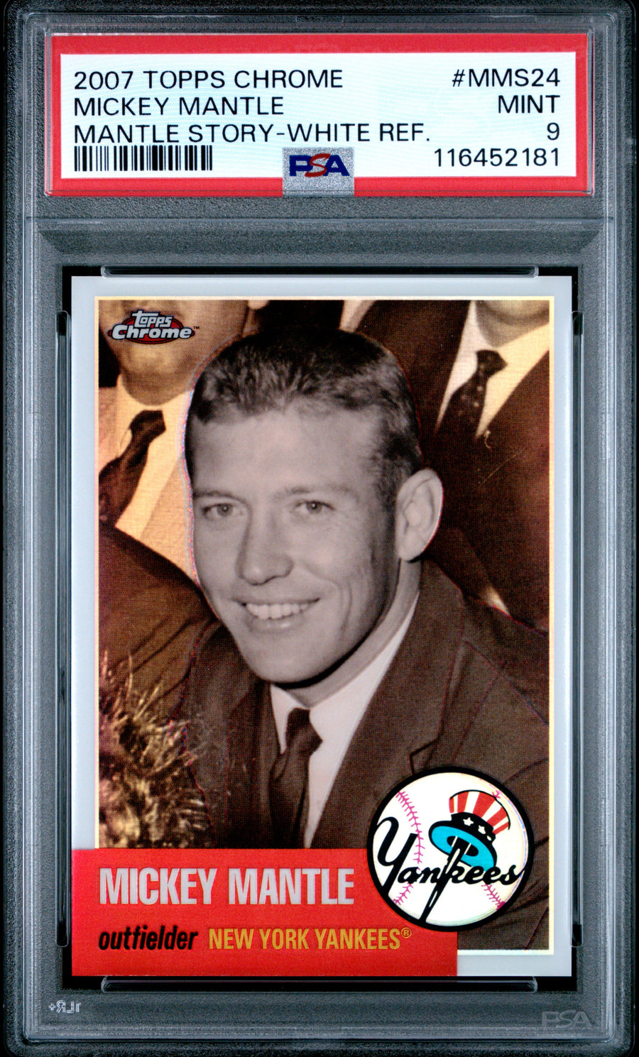 2007 Topps Chrome Mantle Story #MMS24 Mickey Mantle White Refractor PSA 9 — Front