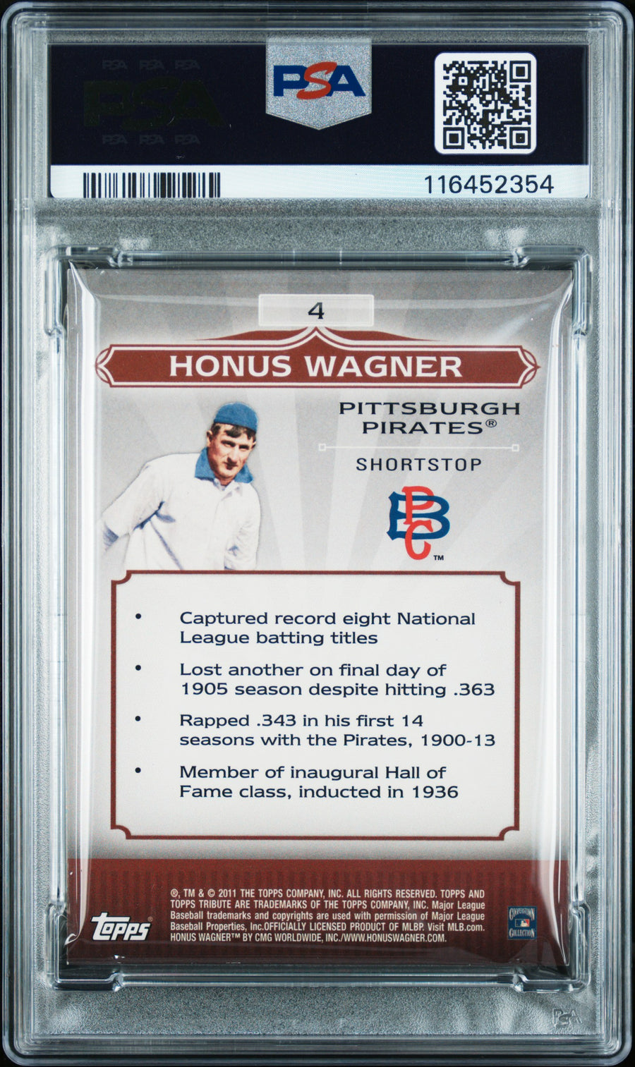 2011 Topps Tribute #4 Honus Wagner Gold PSA 8 — Back