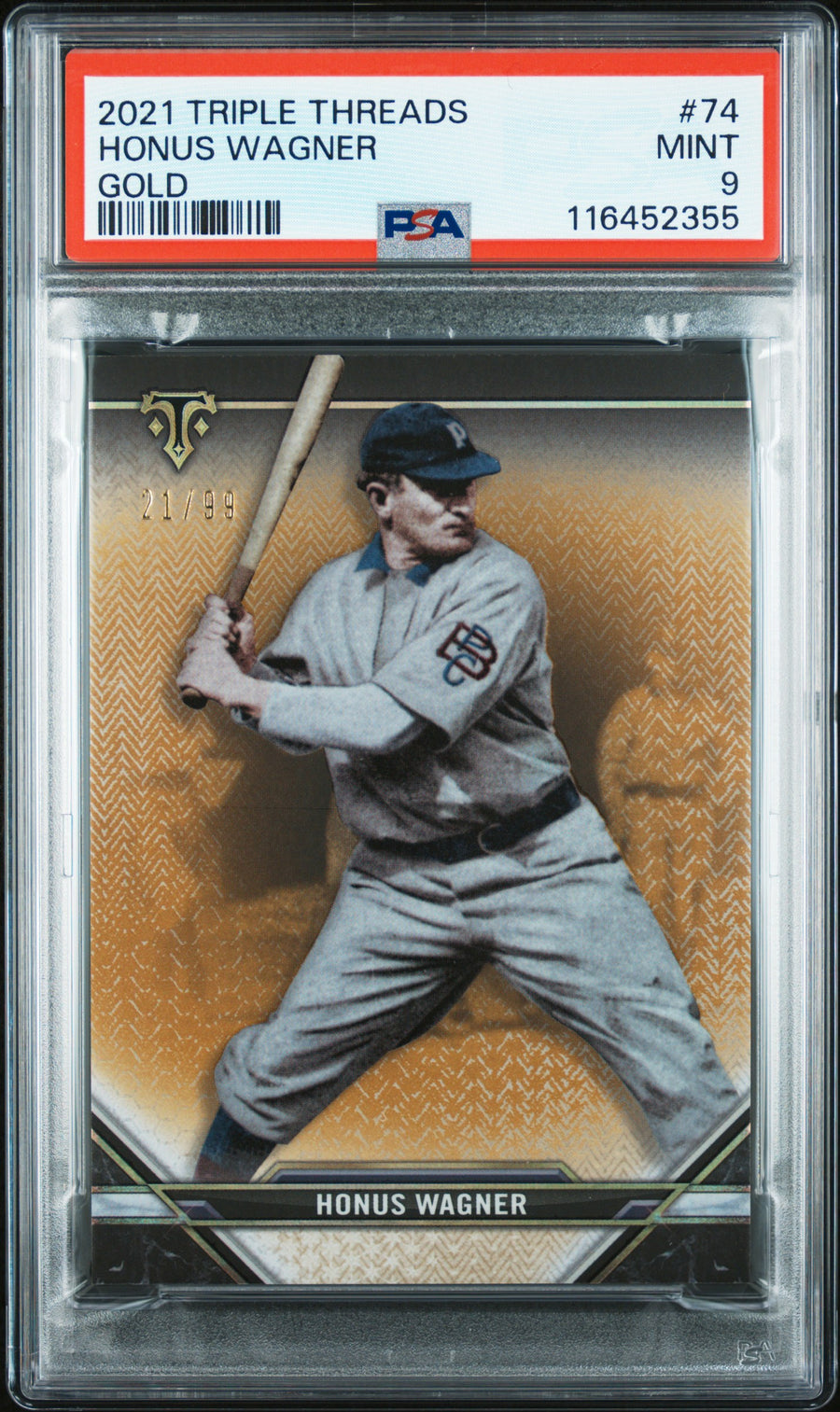 2021 Topps Triple Threads #74 Honus Wagner Gold PSA 9 — Front
