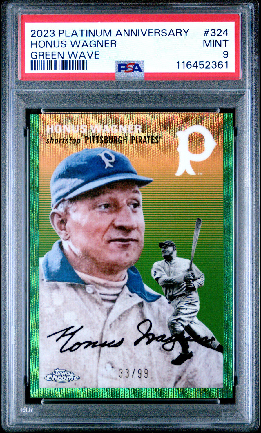 2023 Platinum Anniversary #324 Honus Wagner Green Wave PSA 9 — Front