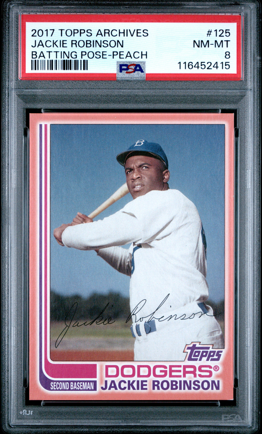 2017 Topps Archives #125 Jackie Robinson Batting Pose-Peach PSA 8 — Front