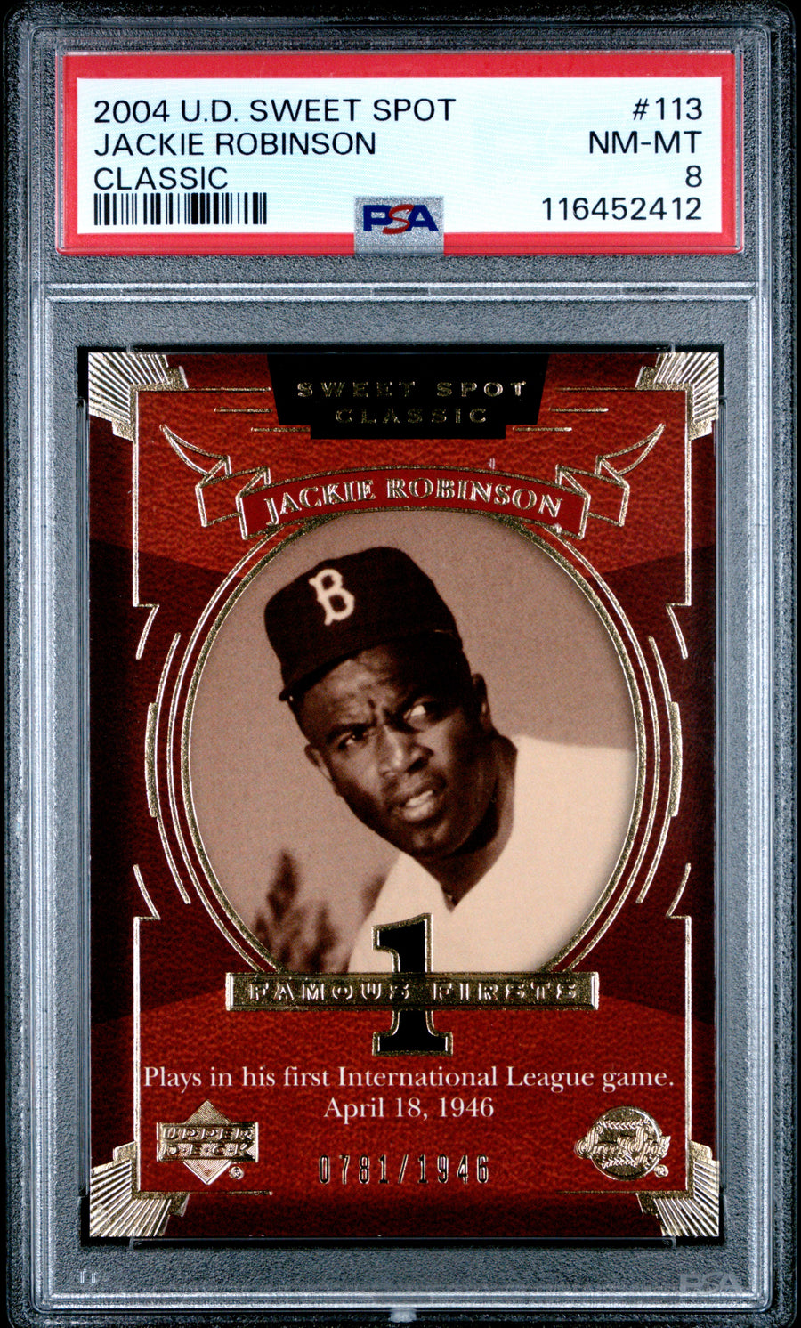 2004 Upper Deck Sweet Spot Classic #113 Jackie Robinson Classic PSA 8 — Front
