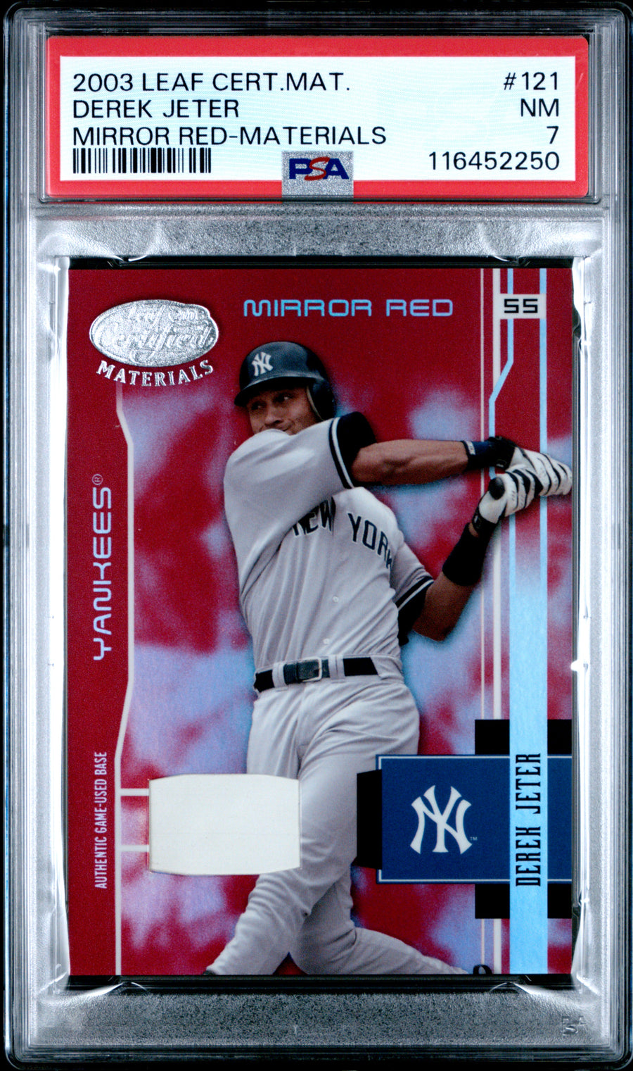 2003 Leaf Certified Materials #121 Derek Jeter Mirror Red-Materials PSA 7 — Front