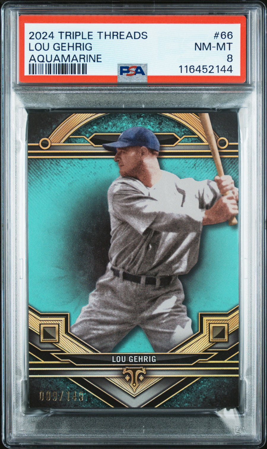 2024 Topps Triple Threads #66 Lou Gehrig Aquamarine PSA 8 — Front