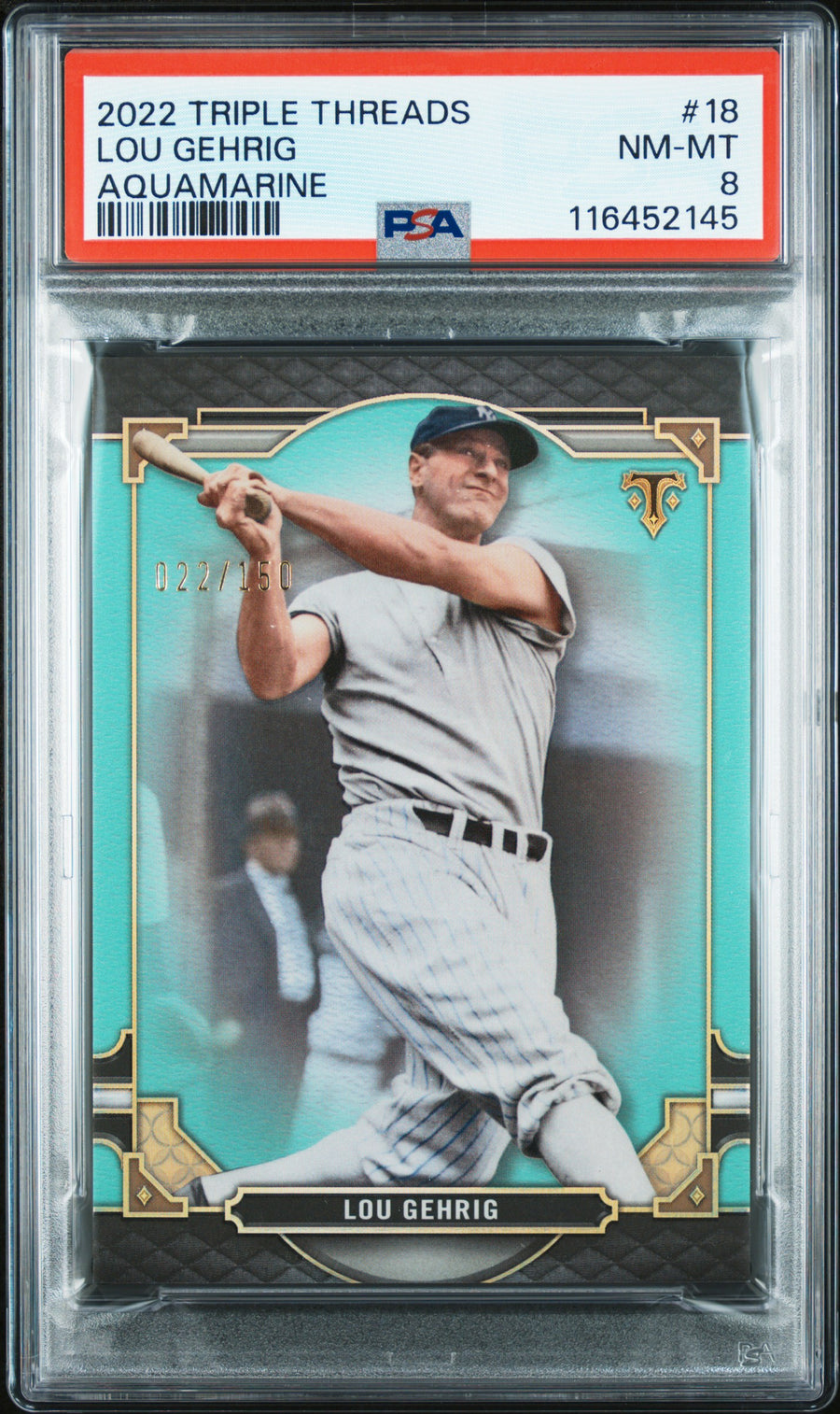 2022 Topps Triple Threads #18 Lou Gehrig Aquamarine PSA 8 — Front