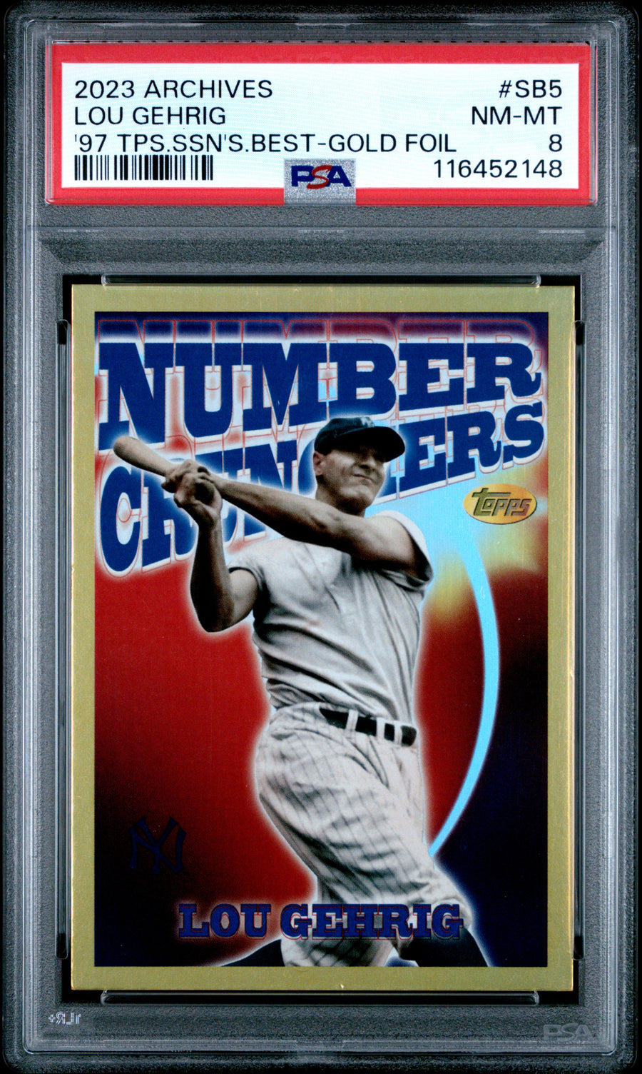 2023 Topps Archives 1997 Seasons Best #SB5 Lou Gehrig Gold Foil PSA 8 — Front