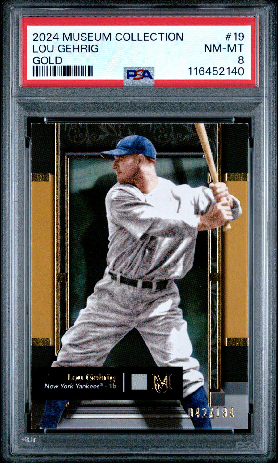 2024 Topps Museum Collection #19 Lou Gehrig Gold PSA 8 — Front
