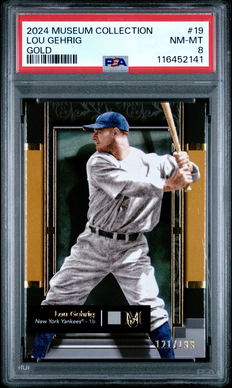 (1)2024 Topps Museum Collection #19 Lou Gehrig Gold PSA 8 — Front