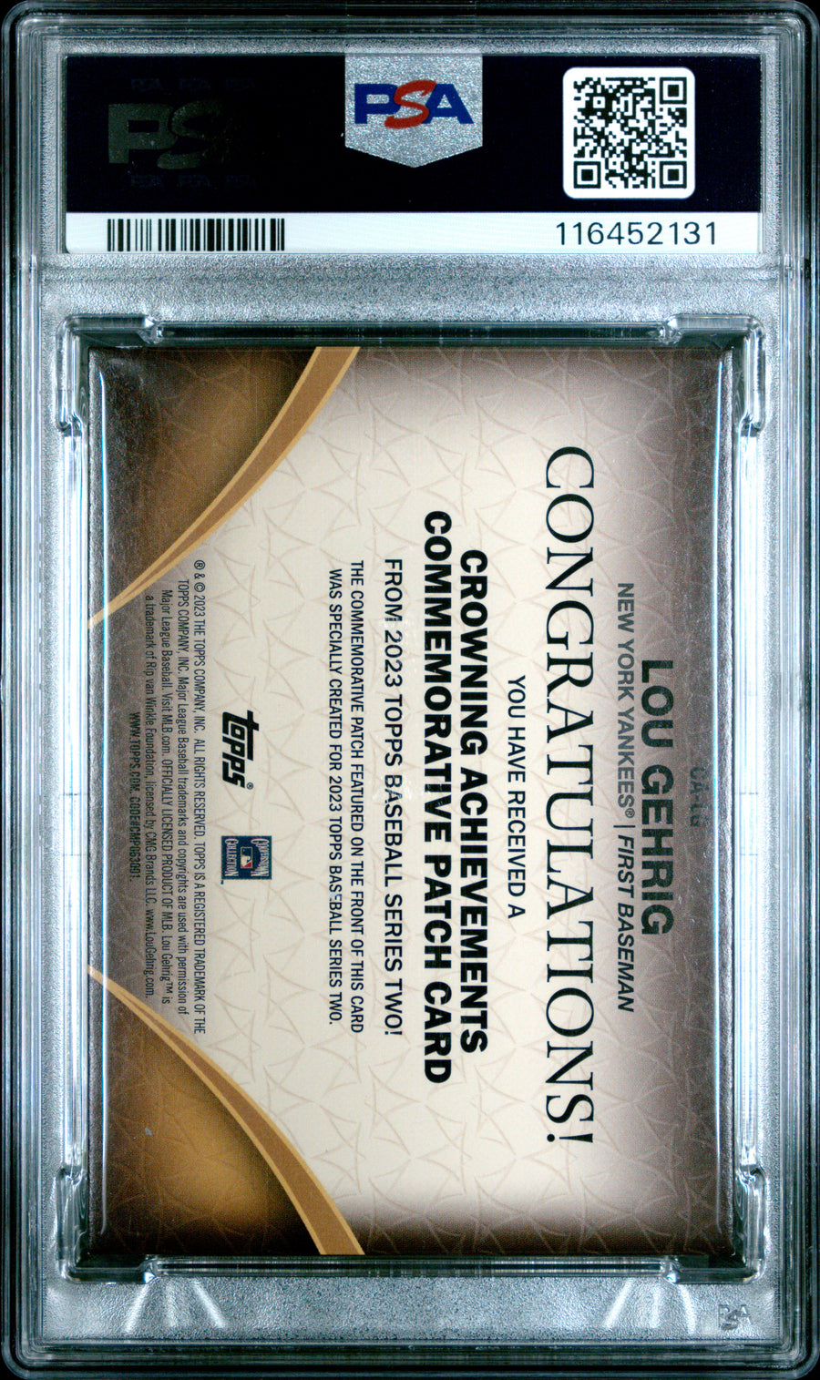 #CALG Lou Gehrig Crowning Achievement Comm Pat-Gold PSA 8 — Back