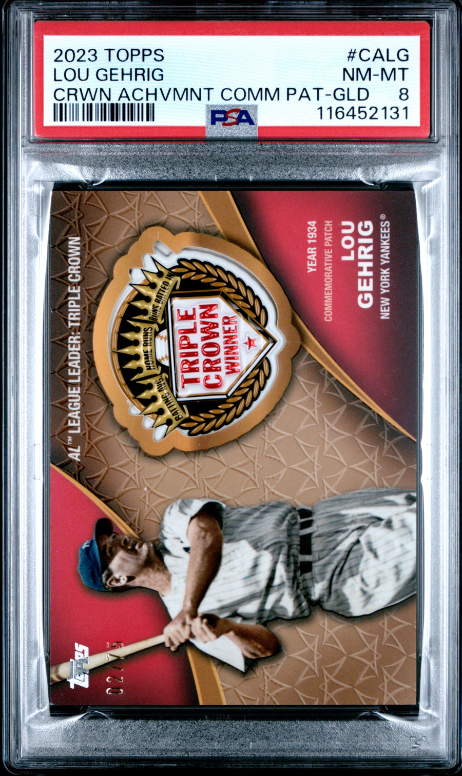 #CALG Lou Gehrig Crowning Achievement Comm Pat-Gold PSA 8 — Front