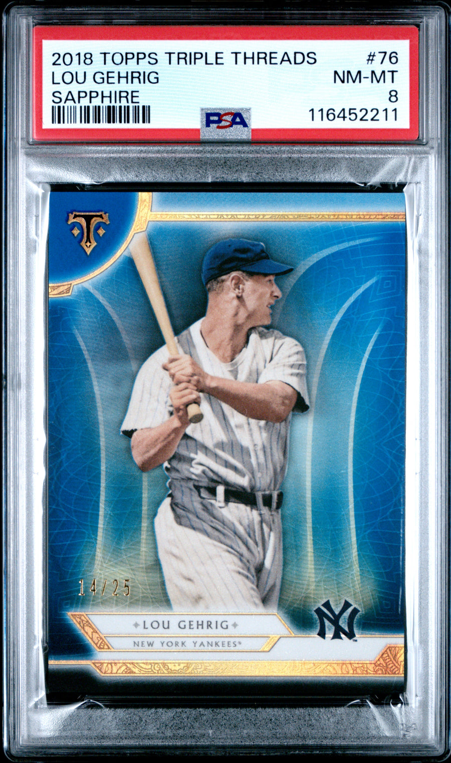 2018 Topps Triple Threads #76 Lou Gehrig Sapphire PSA 8 — Front