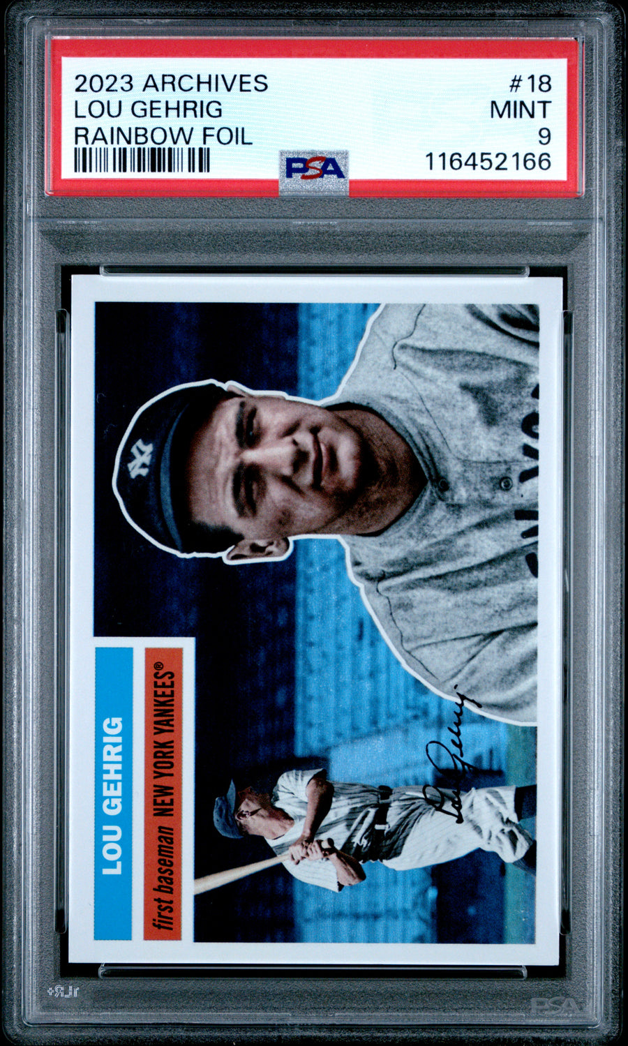 2023 Topps Archives #18 Lou Gehrig Rainbow Foil PSA 9 — Front