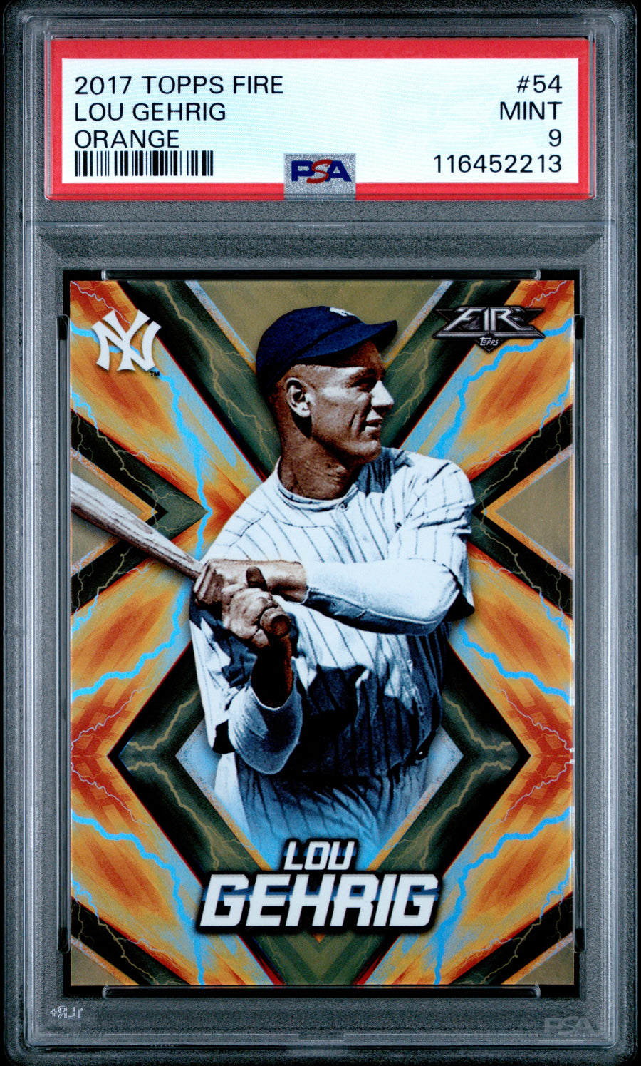2017 Topps Fire #54 Lou Gehrig Orange PSA 9 — Front